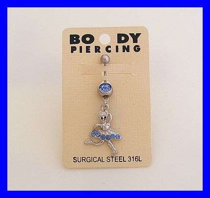 BLUE CRYSTAL BALLERINA BELLY RING - SURGICAL STEEL