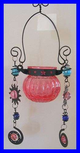 GORGEOUS PINK GLASS AND METAL HANGING CANDLE HOLDER - L : 80CM
