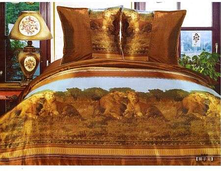 STUNNING MATT SILKY 6 PIECE DUVET SET - BROWN / LIONS - QUEEN SIZE