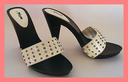 *R1* - STUNNING CREAM WITH DIAMANTE SLIP ON HEELS BY PLUM - SIZE 6