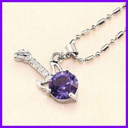 *R1* - FUNKY PURPLE CZ SILVER GUITAR PENDANT & CHAIN