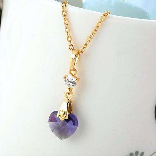 18K GOLD EP PURPLE HEART SWAROVSKI CRYSTAL PENDANT & CHAIN