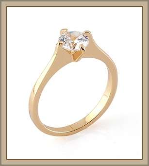 18K GOLD EP SOLITARE CZ ENGAGEMENT RING - SIZE: 6