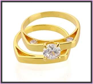 *R1* - 18K GEP  WEDDING RING SET WITH SECRET CZ- SIZE: 7