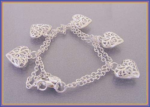 STERLING SILVER PUFF HEART CHARM BRACELET