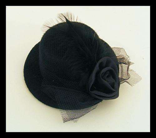SUPER CHIC SMALL MINI HAT WITH ROSE & LACE - BLACK