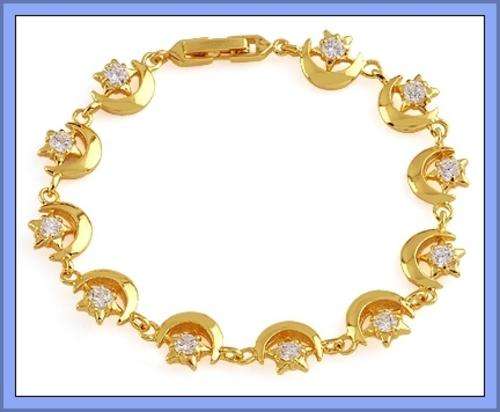 WOMENS MOON AND STAR 18K GOLD EP BRACELET