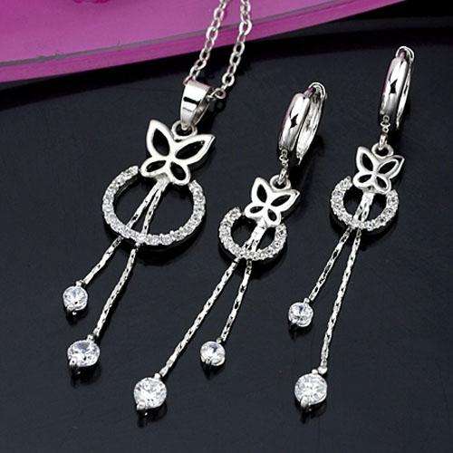 *R1* - SILVER CZ PENDANT,CHAIN AND EARRING SET