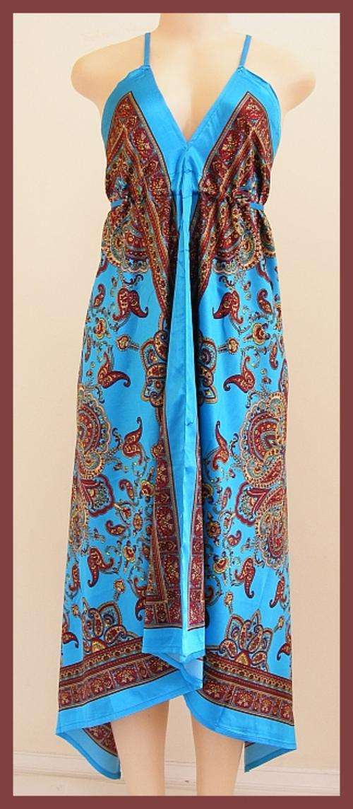 GORGEOUS SILK SCARF SUNDRESS - MAROON / TURQUOISE - ONE SIZE FITS ALL