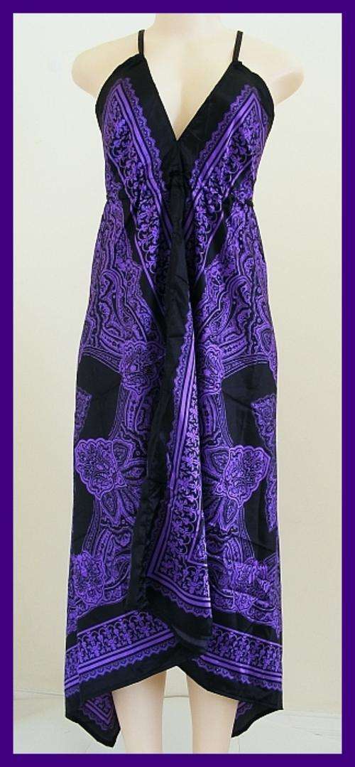 GORGEOUS SILK SCARF SUNDRESS - PURPLE / BLACK - ONE SIZE FITS ALL