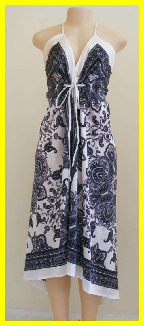 GORGEOUS SILK SCARF SUNDRESS - BLACK / WHITE - ONE SIZE FITS ALL