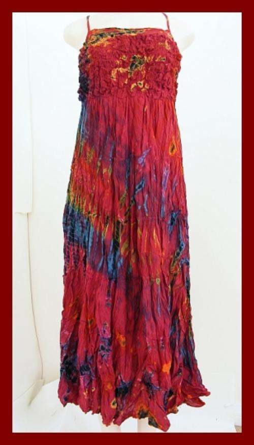 *IMPORTED* - BURGUNDY TIE DYE LONG SUNDRESS - ONE SIZE FITS ALL