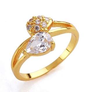 24K GOLD EP - CZ TEAR DROP LADY RING - SIZE 5.5