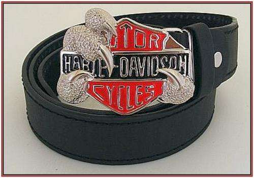 GENUINE LEATHER BLACK BELT WITH HARLEY DAVIDSON BUCKLE - 120cm