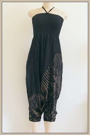 SIZE M-XL - BLACK TIE DYE 3/4 JUMP SUIT - SUPER TRENDY