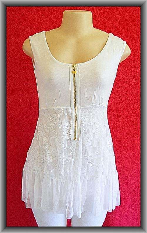 *R1* - SIZE: MEDIUM/LARGE - WHITE ZIP UP LACE TOP