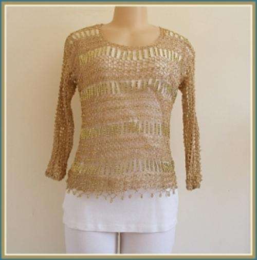 *R1* - *Exclusive* - BEADED GOLD CROCHET TOP WITH LONG SLEEVES - MEDIUM