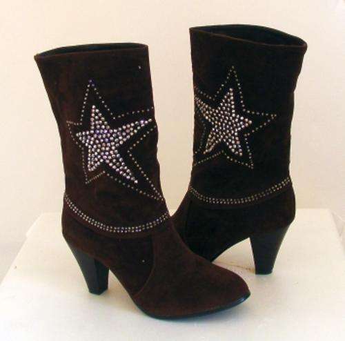 SIZE: 3 - BROWN CALF LENGTH BOOTS WITH STAR DETAIL