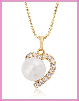 *R1* - 18K GOLD EP - CZ & PEARL PENDANT AND CHAIN