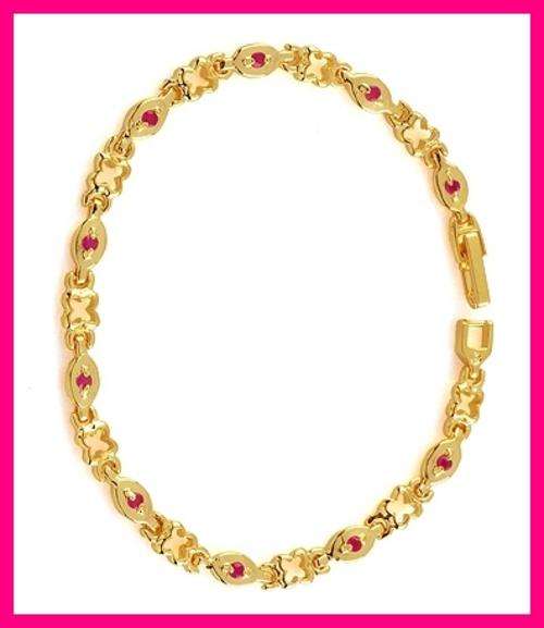 *R1* - 18K GOLD EP - PINK CORUNDUM GEMSTONE BRACELET