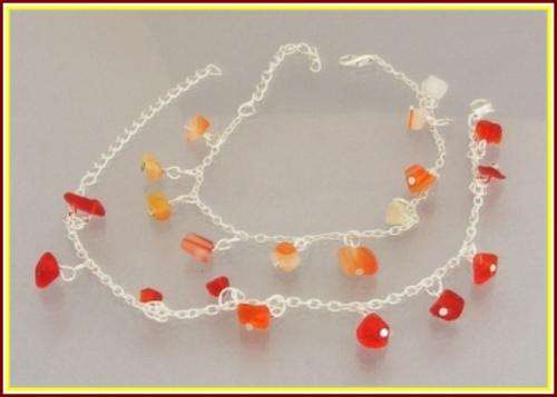 ** Sale ** - SET OF 2 - SILVER NATURAL GEMSTONE CHIP BRACELETS