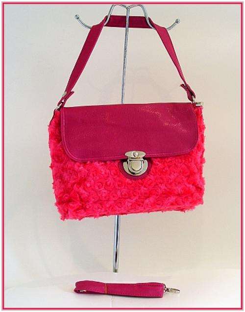 *R1* - HOT PINK FAUX FUR HANDBAG WITH LONG AND SHORT STRAPS