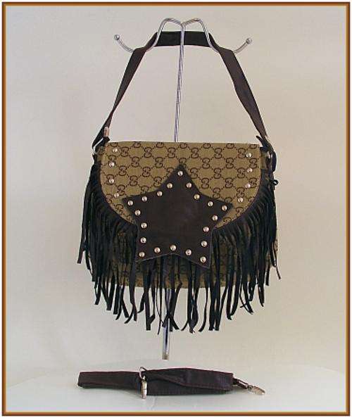*R1* - BROWN FASHION HANDBAG WITH STUD AND TASSEL DETAIL