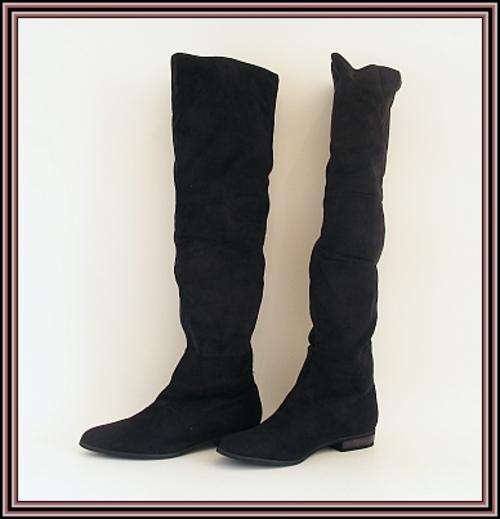 *R1* - SIZE: 8 - BLACK STRETCH THIGH-HIGH BOOTS