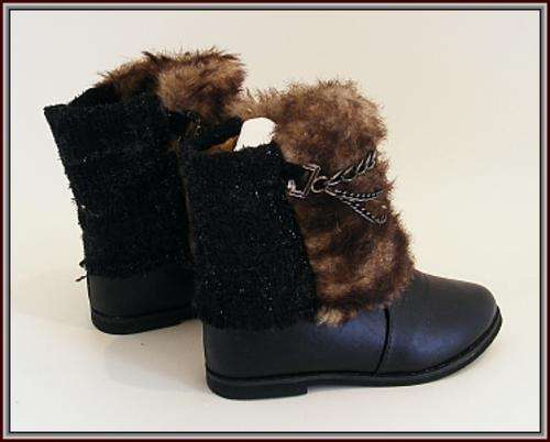 SIZE: 5 - BLACK FUR ANKLE BOOTS WITH CHAIN DETAIL