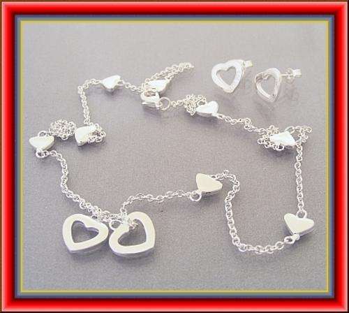 ~ R1 ~ DELICATE 925 STERLING SILVER EP HEART NECKLACE AND EARRING SET