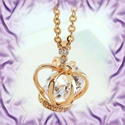 18K GOLD CLAD - CZ CROWN PENDANT & CHAIN