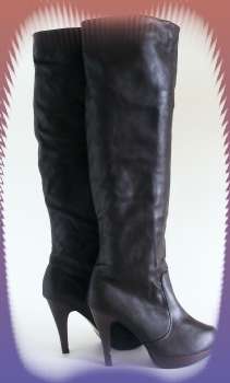 *R1* - SIZE: 5 - DARK BROWN KNEE-HIGH PLATFORM BOOTS
