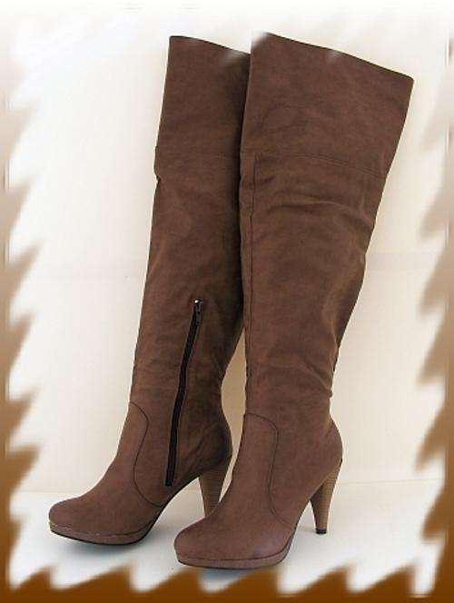 BROWN / TAUPE THIGH HIGH BOOTS - SIZE 6