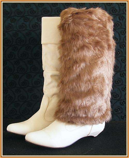 PAIR OF FUNKY BROWN FAUX FUR BOOT COVERS / LEGWARMERS