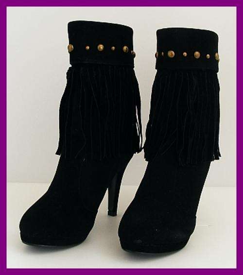 *R1* - SIZE: 6 - BLACK FRINGED STUDDED BOOTS