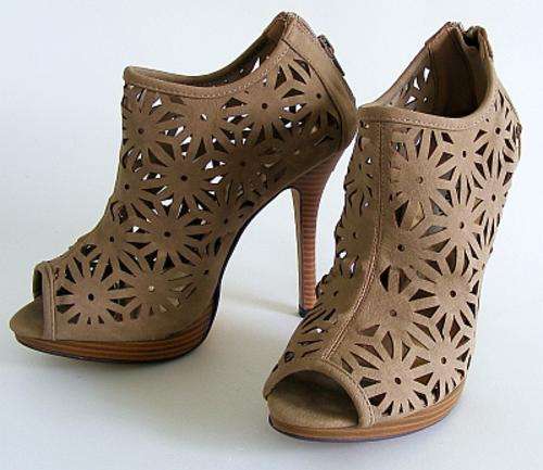 SIZE: 8 - TAUPE LACE CUT SUEDE STILETTOS