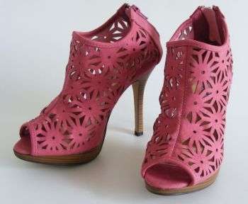 SIZE: 4 - PINK LACE CUT SUEDE STILETTOS