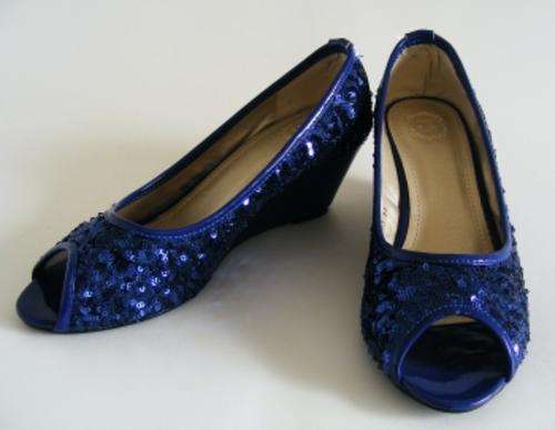 *R1* - SIZE: 4 - BLUE SEQUIN WEDGE HEEL SHOES