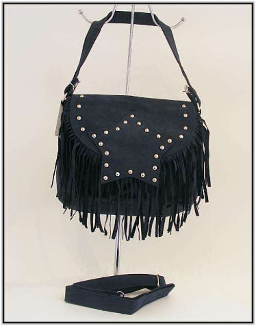 *R1* - DARK GREY FASHION HANDBAG WITH STUD AND TASSEL DETAIL