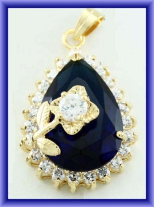 SUPERB GOLD SAPPHIRE CZ PENDANT & CHAIN