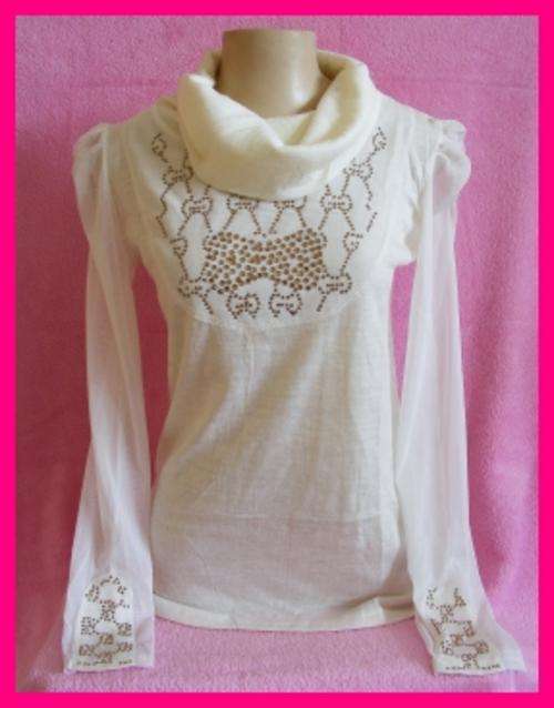 *R1* - ELEGANT CREAM SHIRT WITH COWL NECK : MEDIUM