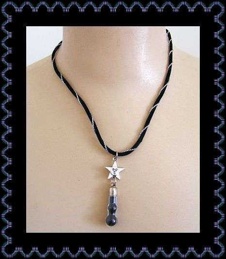 *R1* - BLACK FAIRY DUST GLASS PENDANT NECKLACE