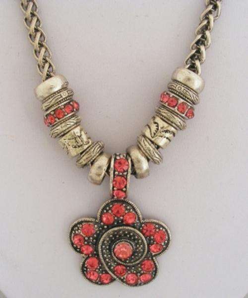 TIBETAN SILVER & PINK CRYSTAL NECKLACE