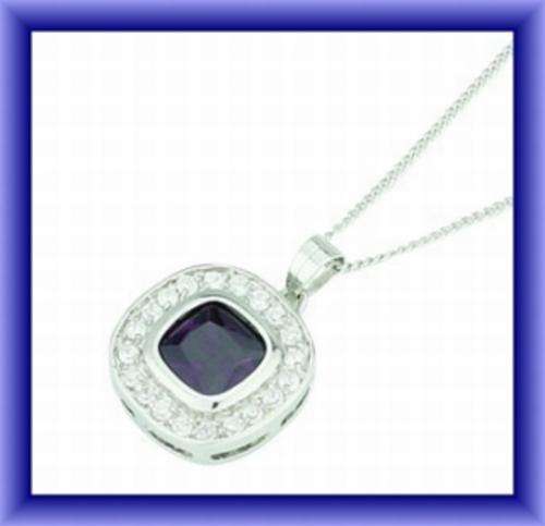 AMETHYST CZ / SILVER PENDANT & CHAIN