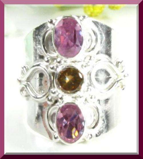 925 STERLING SILVER - PINK TOPAZ & QUARTZ RING - SIZE : 7.5