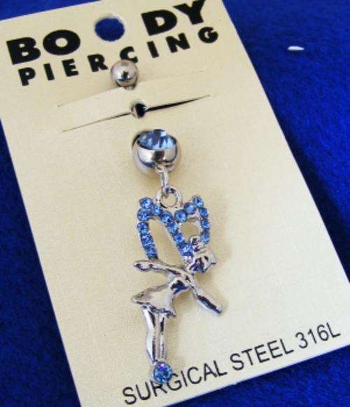 BLUE CRYSTAL FAIRY BELLY RING - SURGICAL STEEL