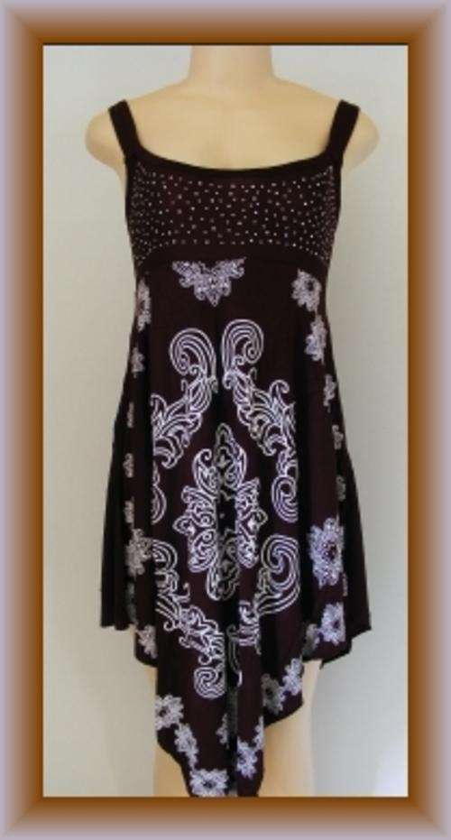 STUNNING BROWN CELTIC-DESIGN SUNDRESS : FREE SIZE : S-XL