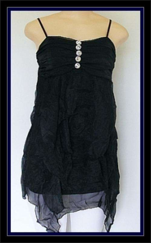 *R1* - BLACK CHIFFON RUFFLE TOP : LARGE