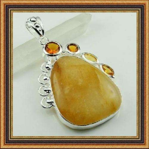*R1* - 925 SILVER EP YELLOW JADE GEMSTONE PENDANT