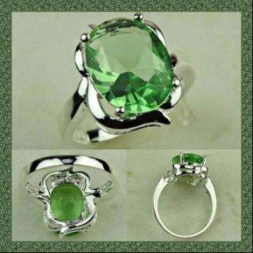 925 STERLING SILVER & GREEN QUARTZ RING - SIZE : 8.25